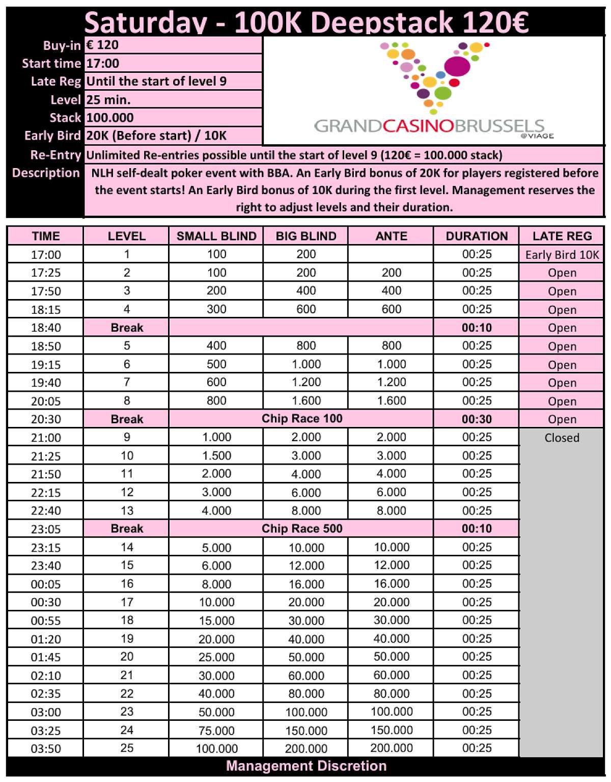 Saturday - 100K Deepstack - 120€