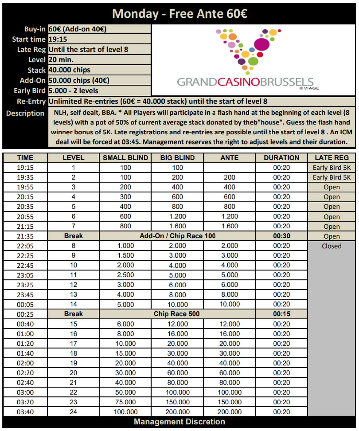 Monday - Free Ante - 60€